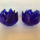 Six cobalt blue interlocking candle holders