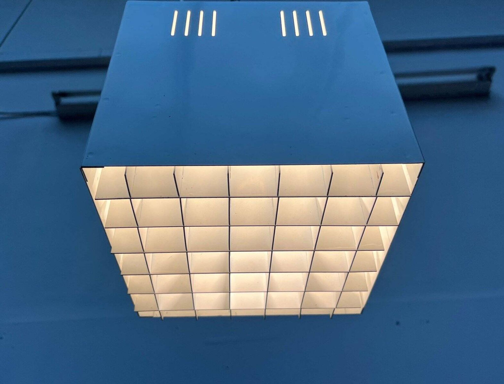 Modern minimalist cube ceiling light from the mid-century, Finland, 1960s.