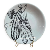 Flat plate Gien France vegetable garden decoration black and white courgettes