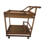 Rolling table, bamboo rattan service 70s