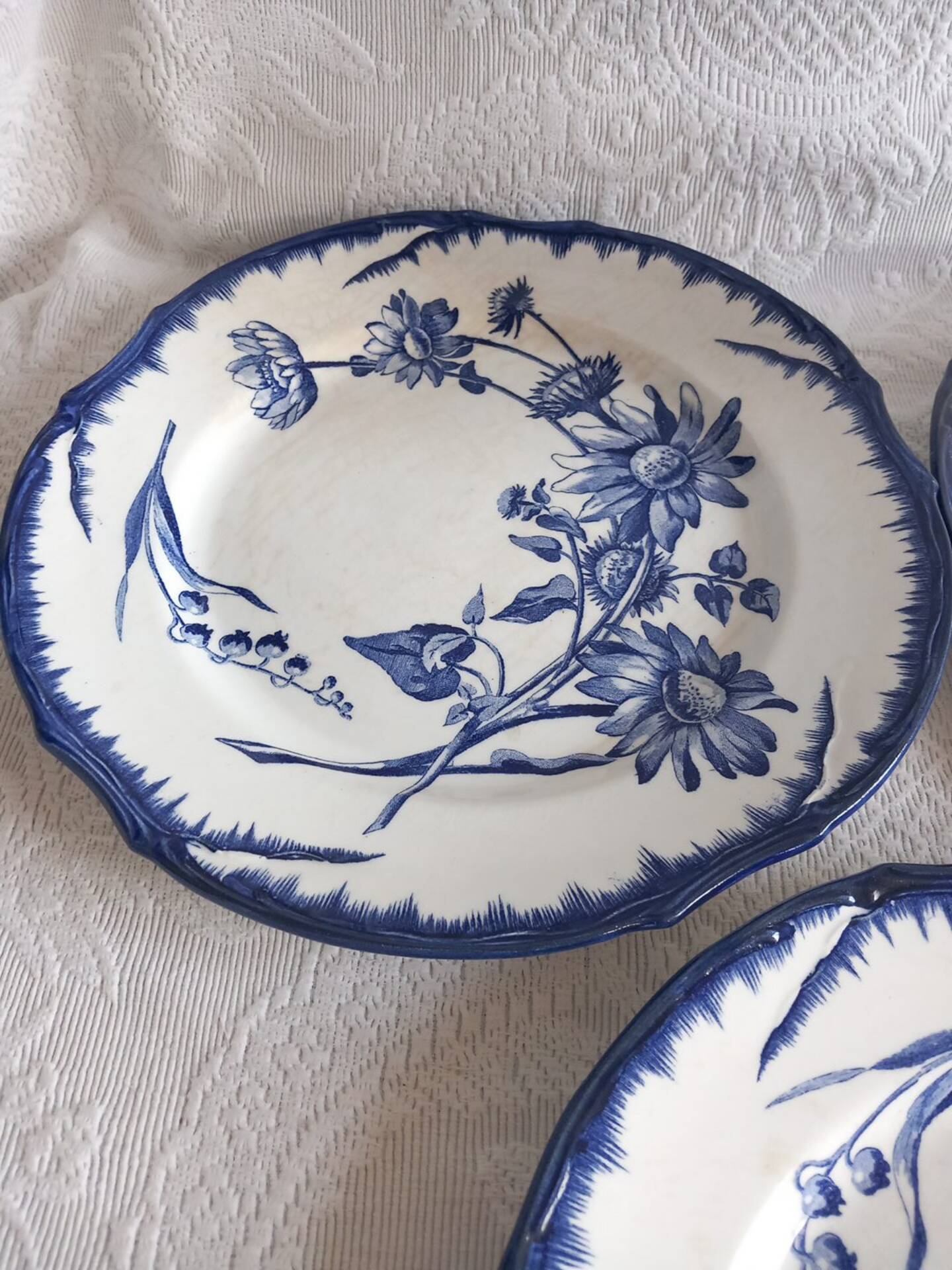 6 antique plates Creil & Montereau Sunflower model – 19th century