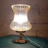 Lampe de table en bronze et verre ambré en pointe de diamant