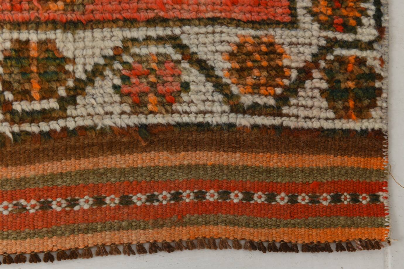 Brick Red Geometric Style Turkish Oushak Runner Rug, 90x340 Cm