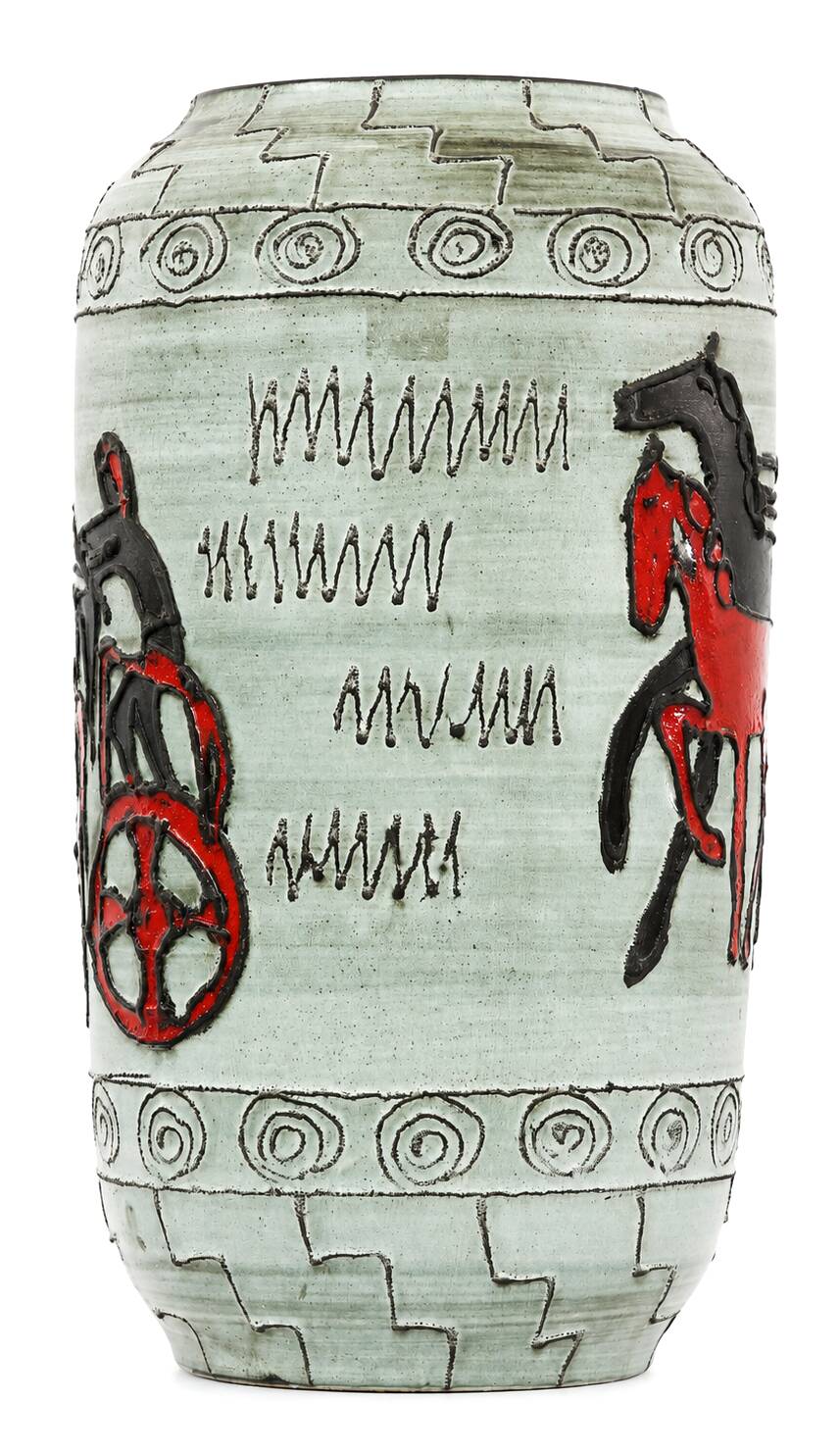 Vintage ceramic vase is a Scheurich model.