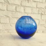 Vintage cobalt blue glass round vase