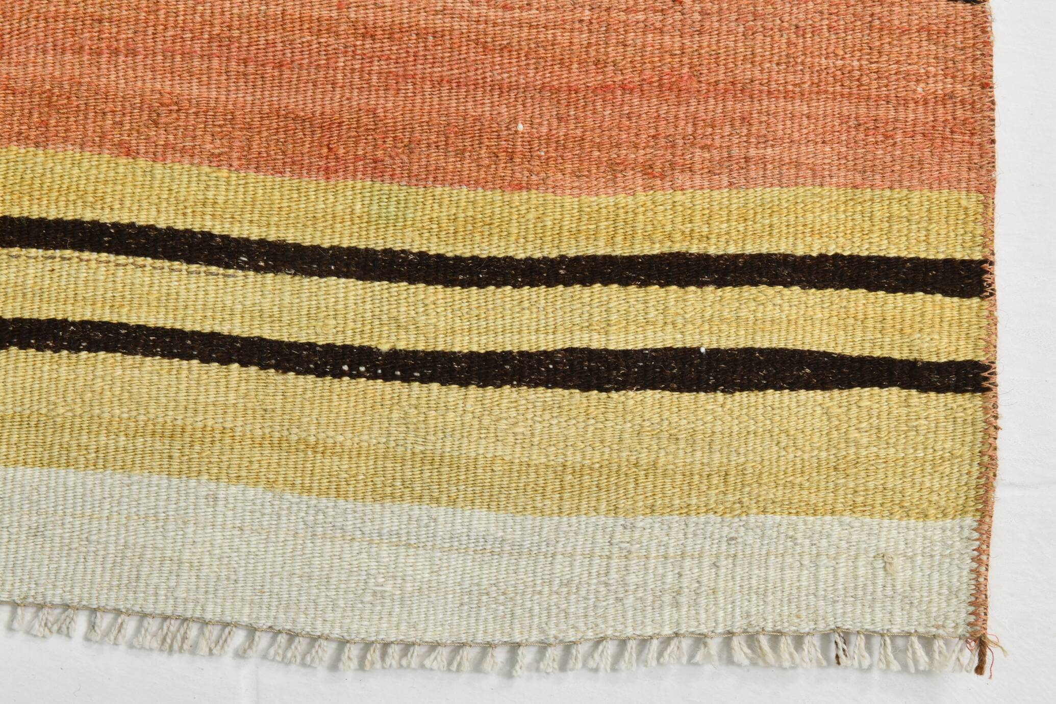 Tapis Kilim Vintage Rayé, Long Format aux Tons Chauds Boho, 65x366