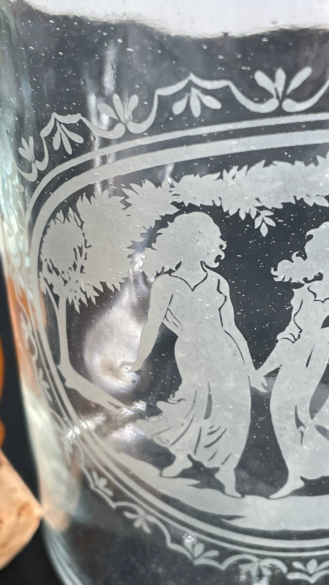 BOUTEILLES Verre Gravé et Bois VINTAGE