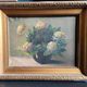 Vintage French oil painting of chrysanthemums, signed