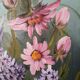 Acrylic painting on canvas, bohemian countryside decoration, flowers, still life