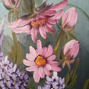 Acrylic painting on canvas, bohemian countryside decoration, flowers, still life