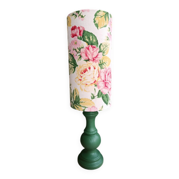 Lampe à poser vintage vert anglais et fleurs