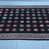 Old black anatolian oushak kilim rug with colorful patterns 305 X 173 cm