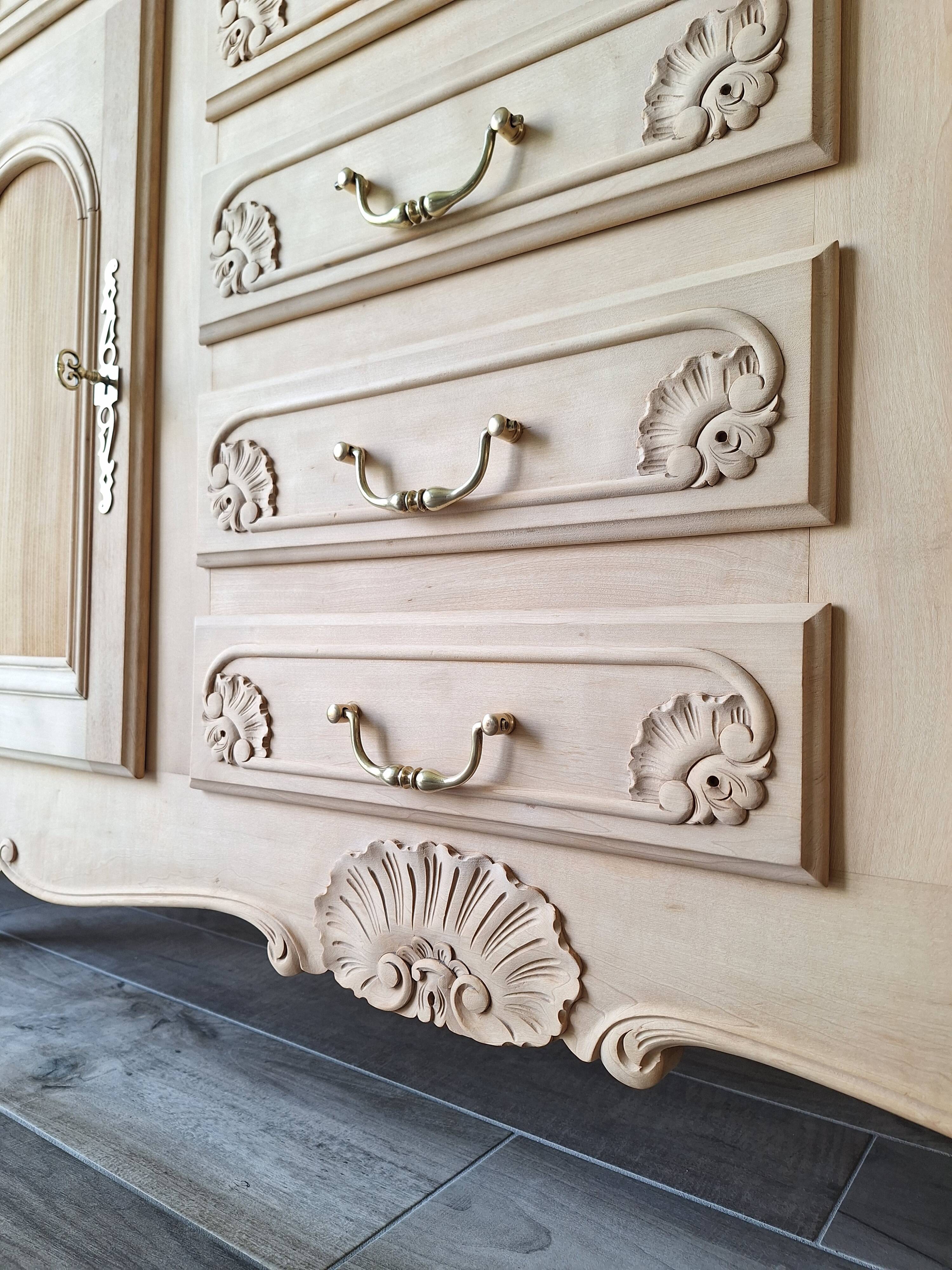 Low buffet in renovated solid cherry wood – Revisited Louis XV style – 250 cm