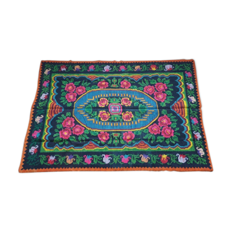 Tapis vert et fuchsia tissé à la main floral 150x220cm