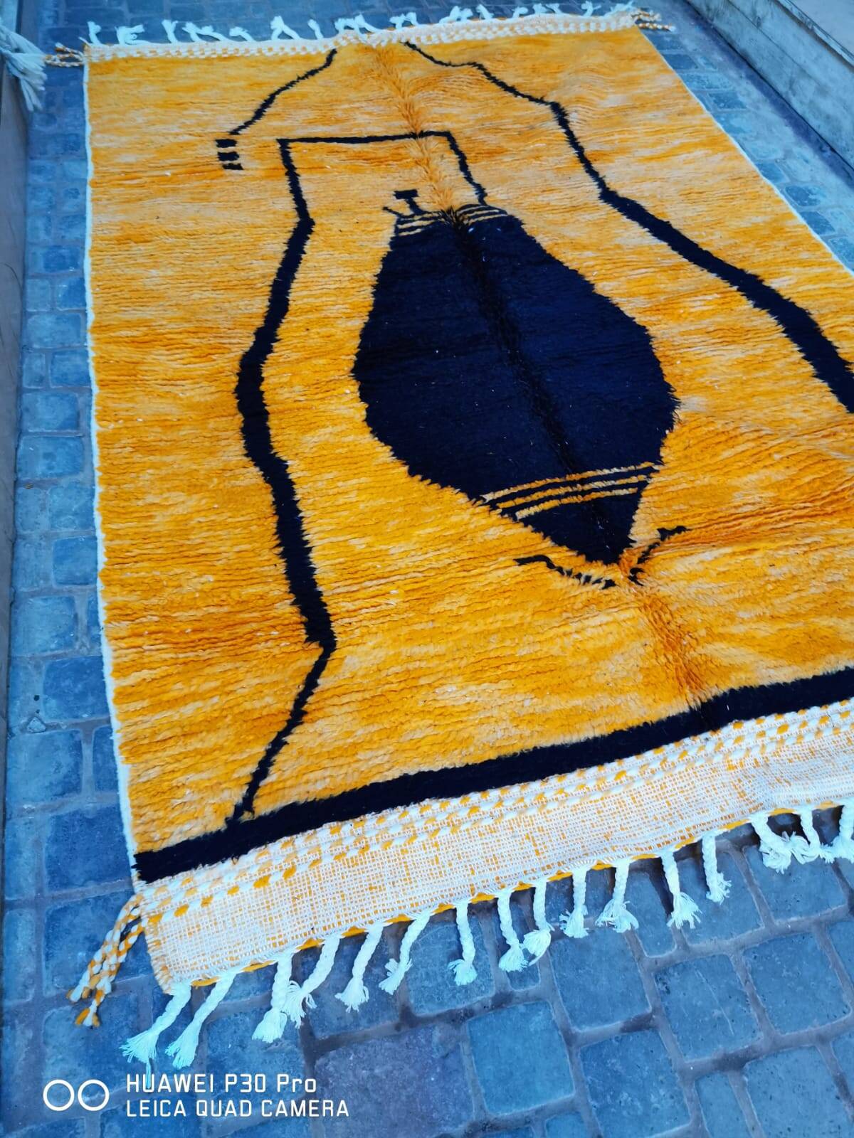 Mustard and black Berber rug 250/150 cm