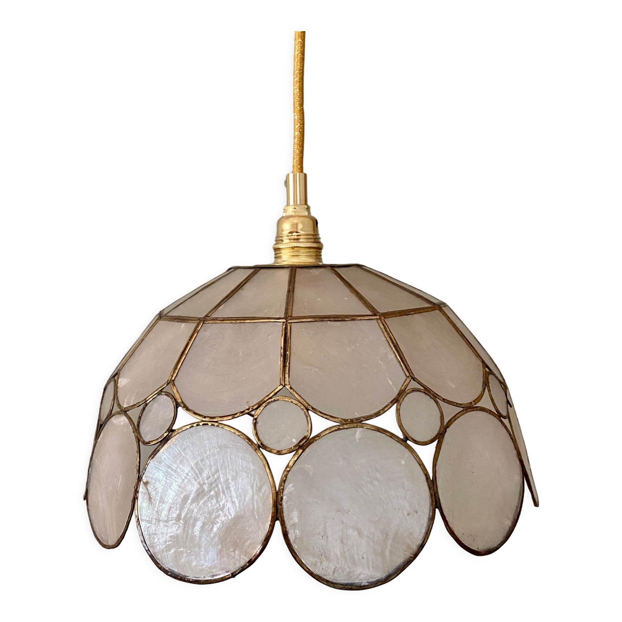 Suspension abat-jour vintage en nacre et laiton