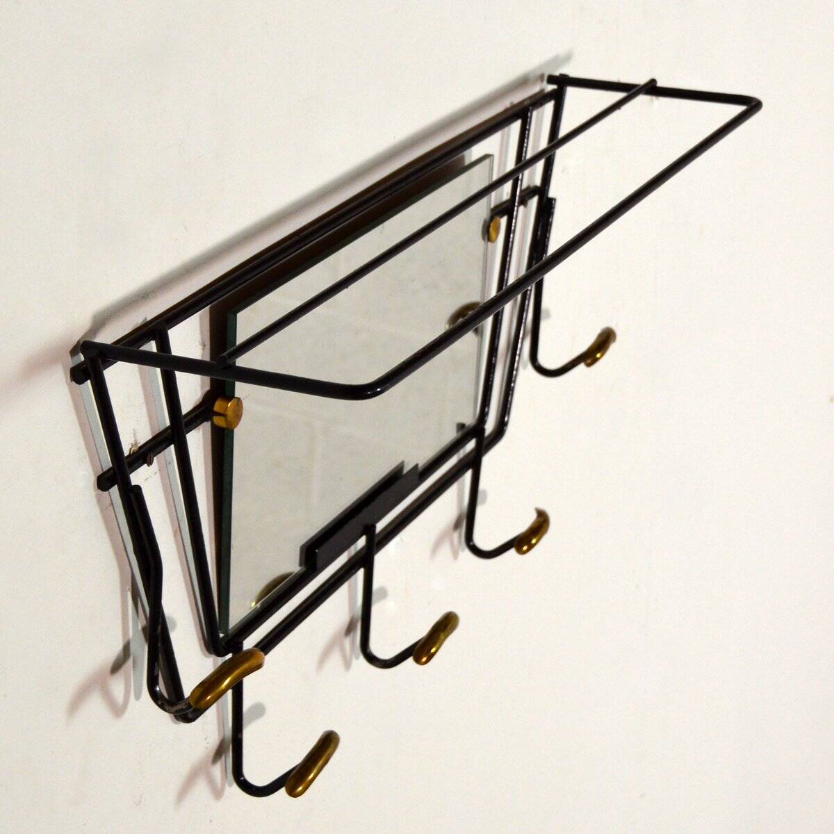 Black and gold brass wall-mounted coat rack / hat rack, 1950s