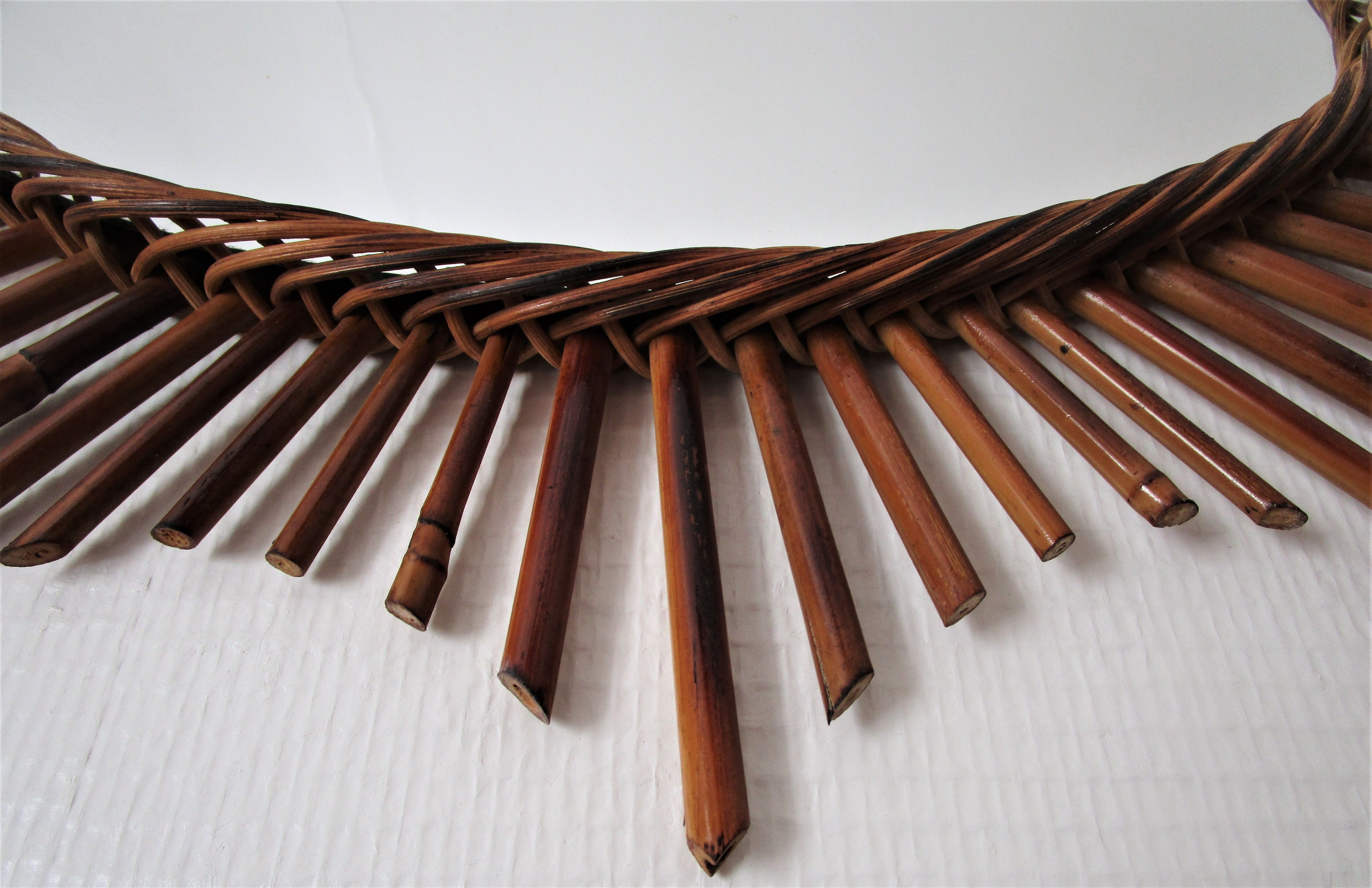 Miroir ovale rotin bambou années 60 44x60cm