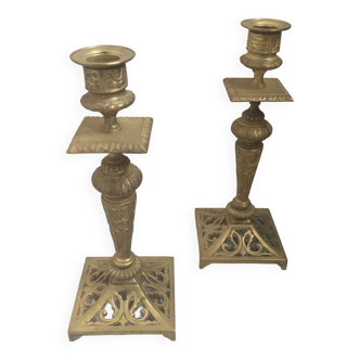 Pair of Napoleon III bronze candlesticks
