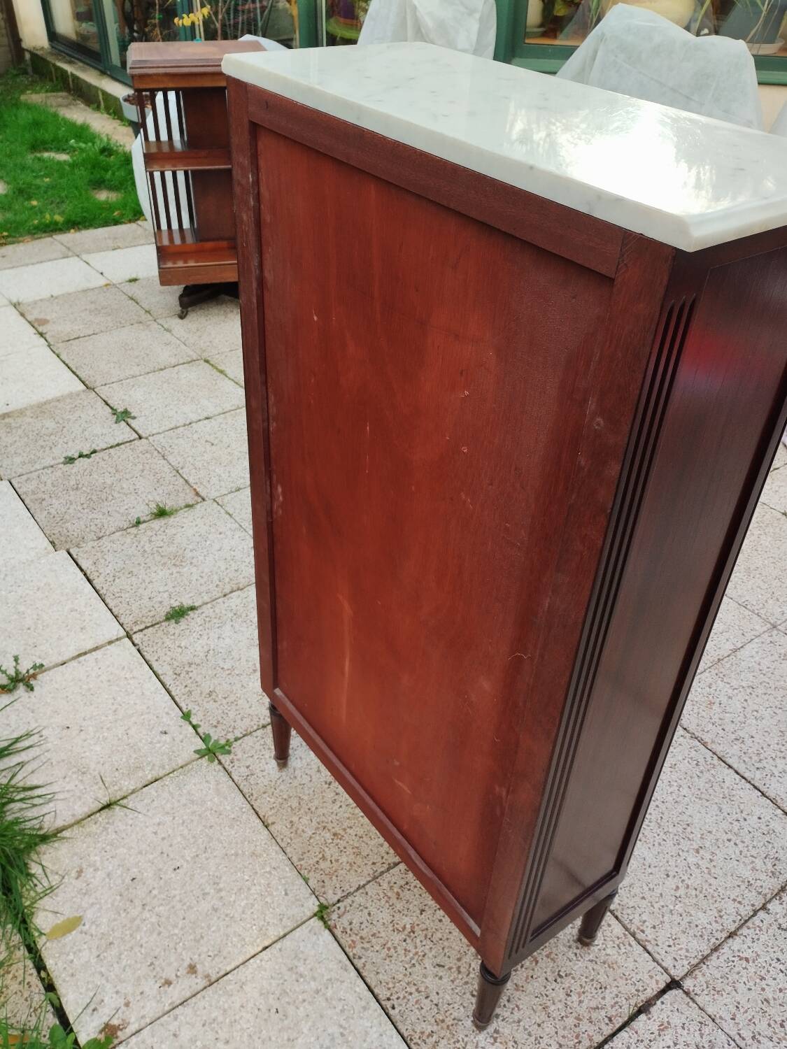 Antique Bibus bookcase in Louis XVI style with marble top