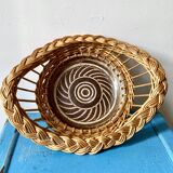 Wicker and ceramic piece signed, 1990s.