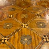 Louis XVI Directoire desk table richly inlaid, brass belt and 2 drawers, 19th century