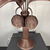 Pencil reed rattan bamboo palm tree coconut table lamp Maro Lopez style 70s