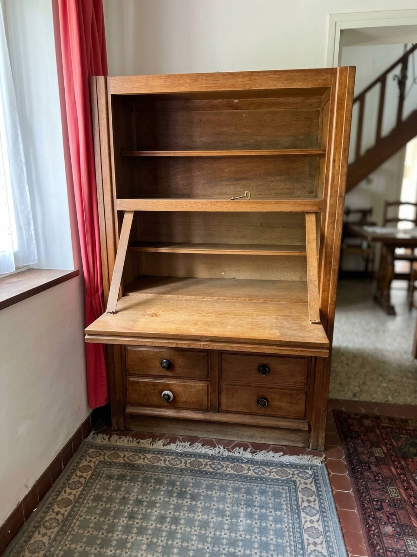 Solid oak library secretary by Guillerme and Chambron