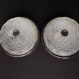 Pair of French Vintage Semi-Flush Cut Glass and Silver Metal Wall Lights