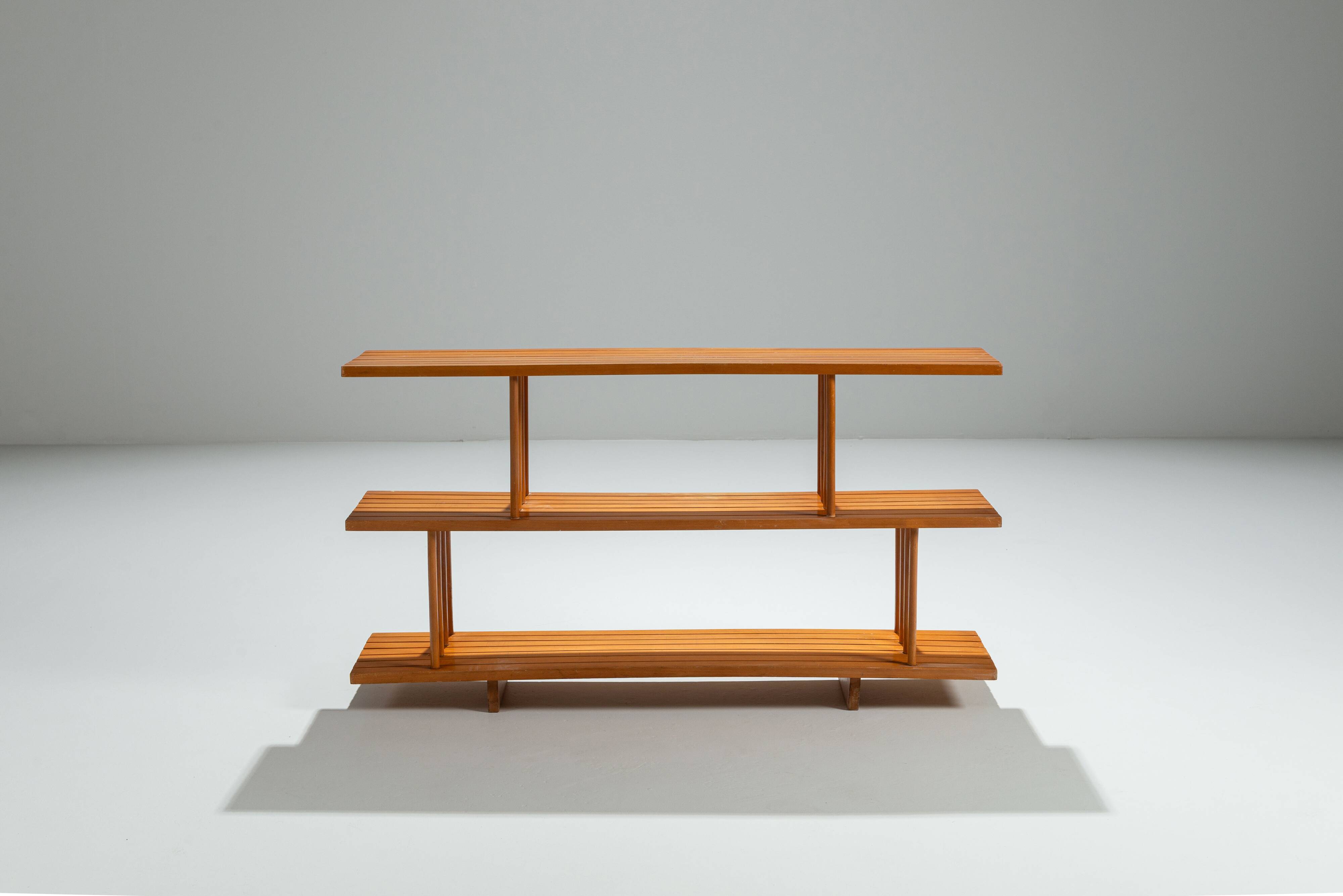 Mid-Century three tier wooden shelving unit