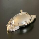 Foie gras dish with duck-shaped bell and double bottom