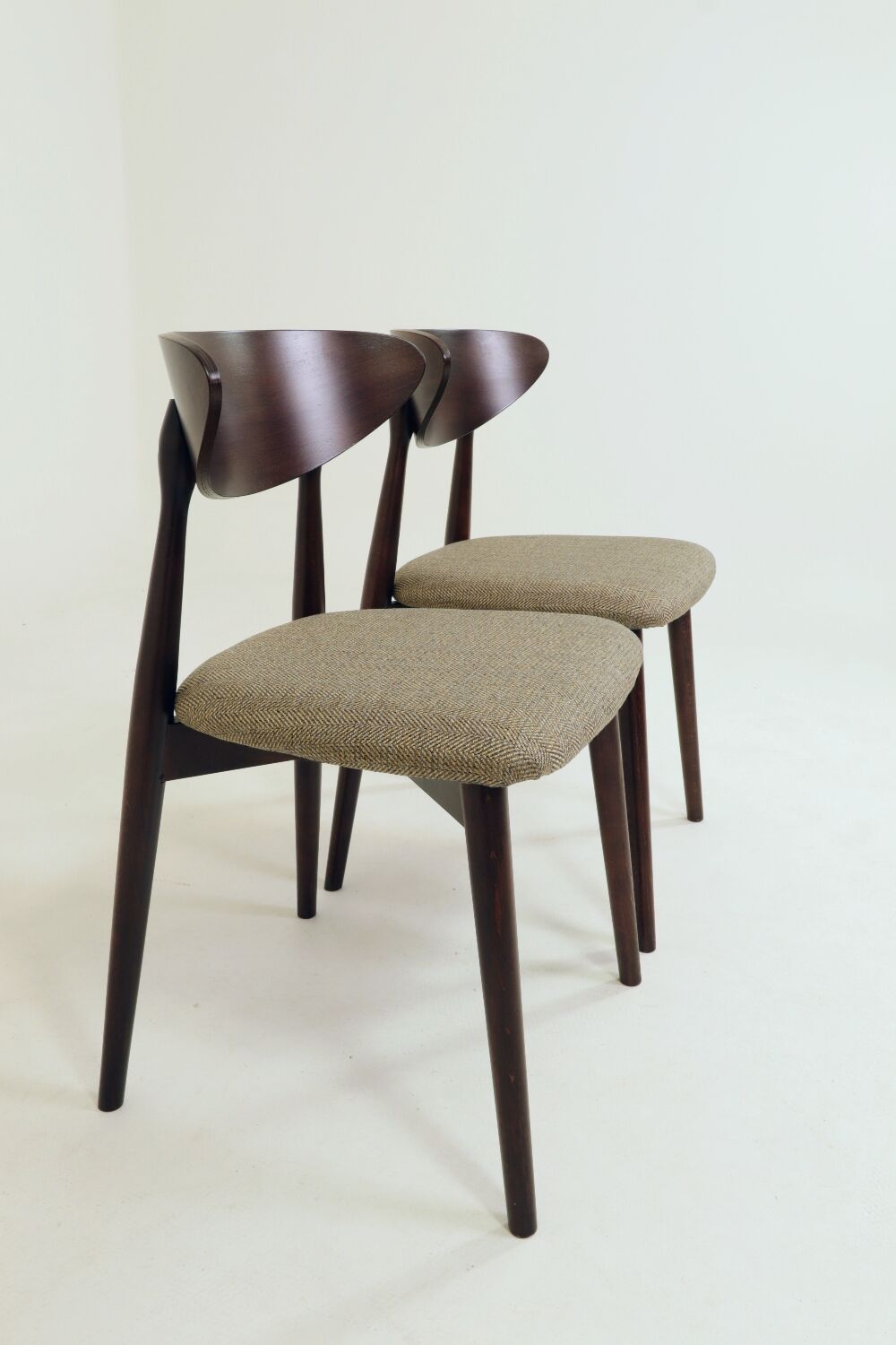 Set of 4 Modern Beech Wood Dining Chair, Herringbone yellow fabric