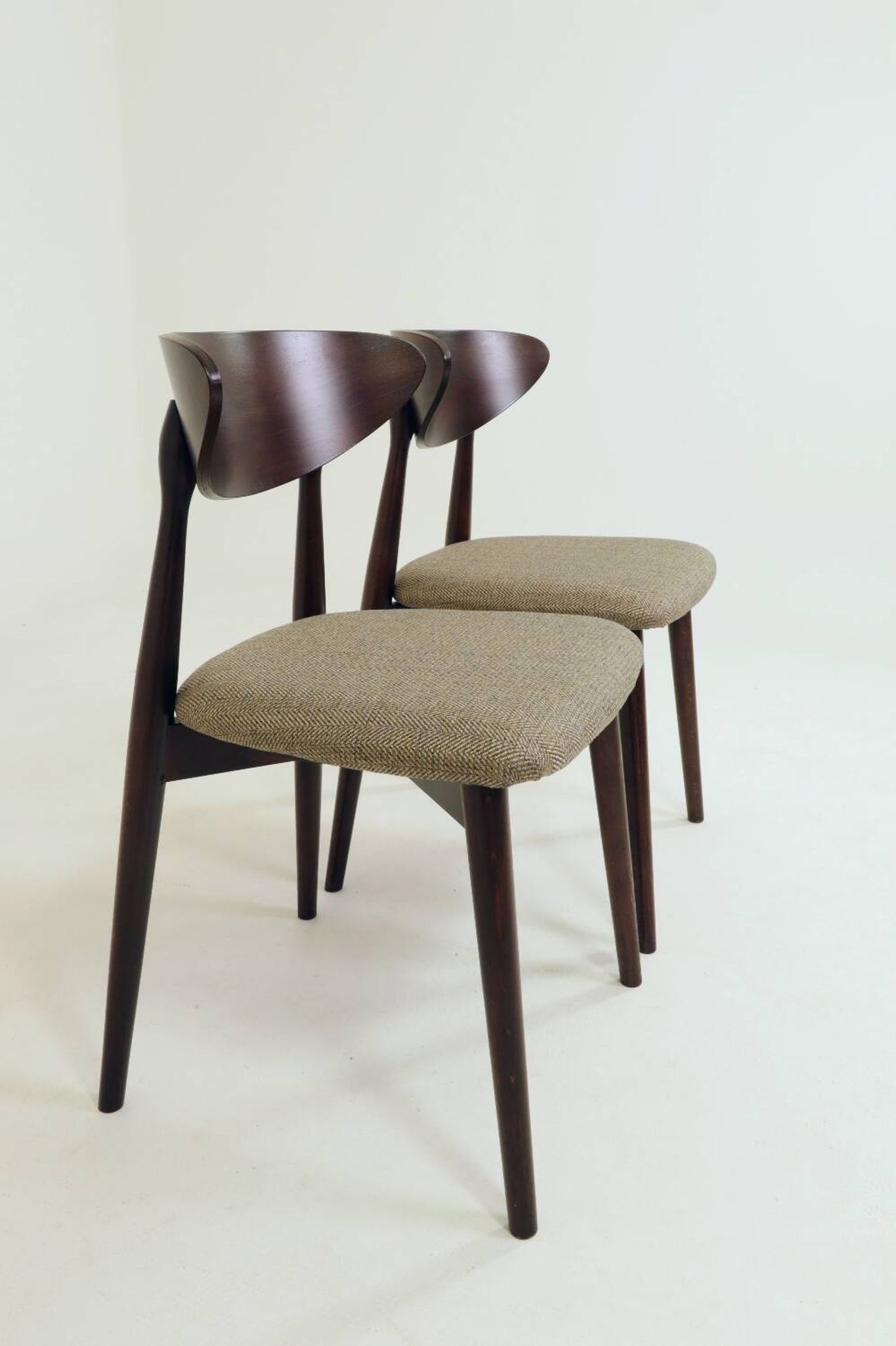Set of 4 Modern Beech Wood Dining Chair, Herringbone yellow fabric