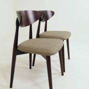 Set of 4 Modern Beech Wood Dining Chair, Herringbone yellow fabric