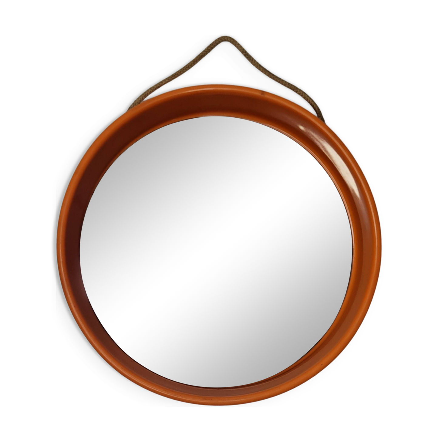 Vintage round mirror 70s / orange plastic