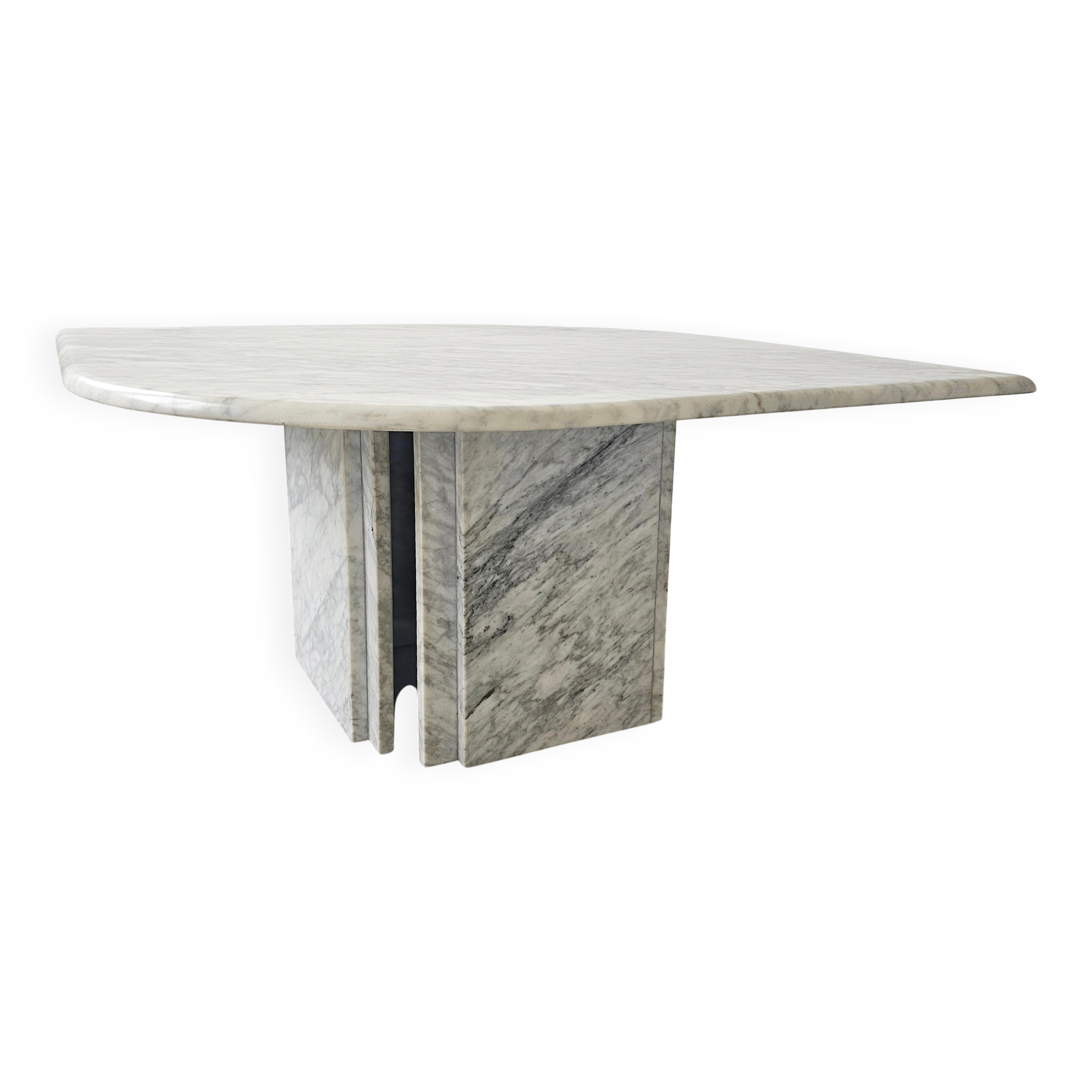 Postmodern coffee table cat's eye white Carrara marble Roche Bobois style