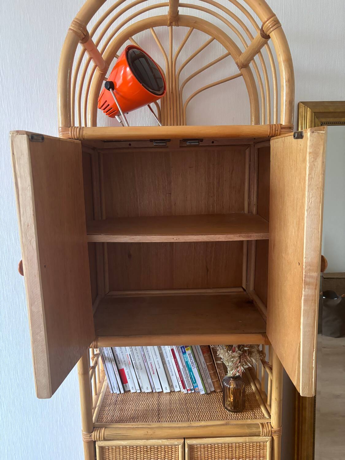 Storage unit, rattan bookcase, 1970