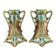 Art Nouveau, two barbotine vases from Onnaing around 1920.