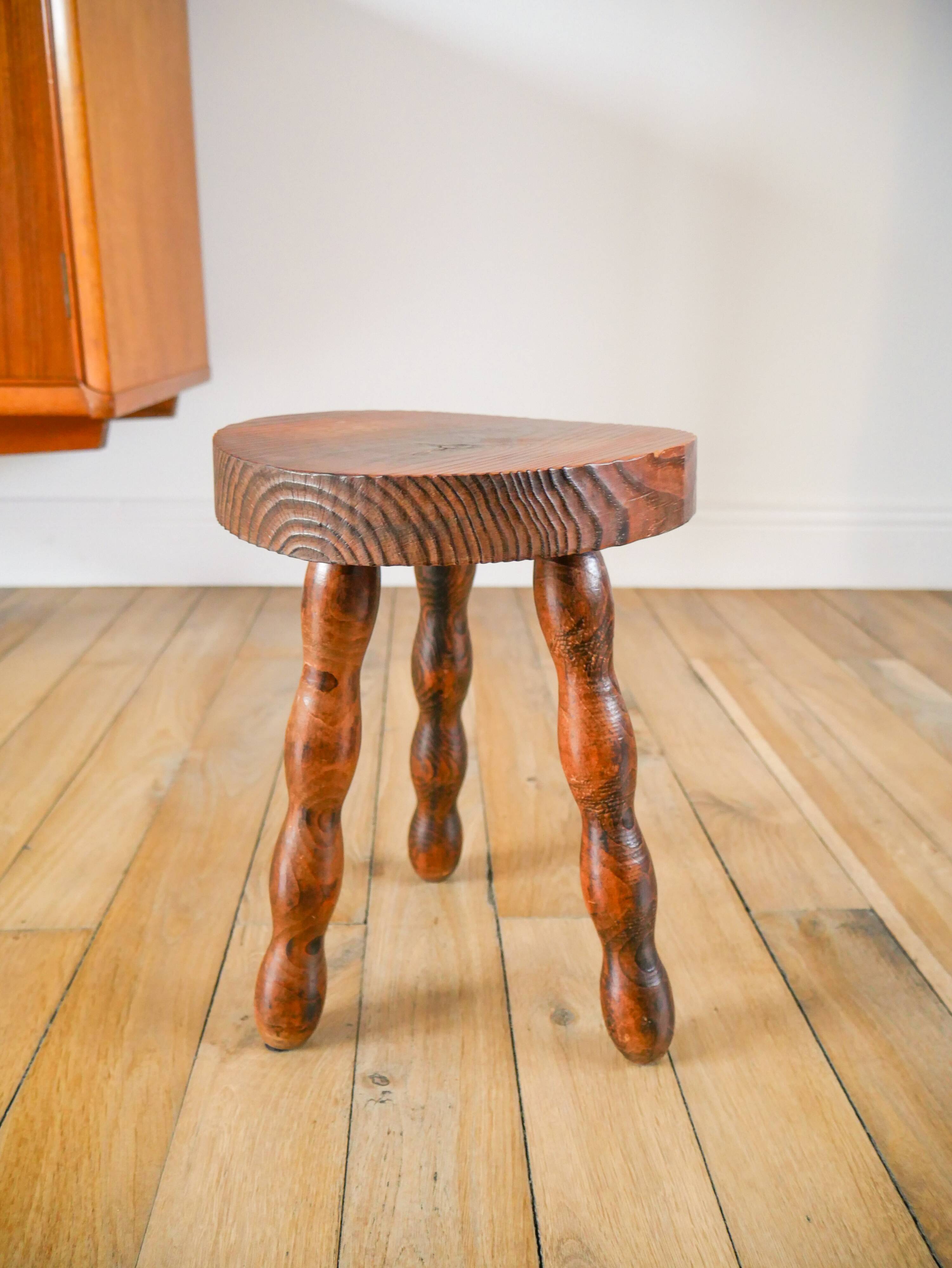 Vintage beaded wood tripod stool