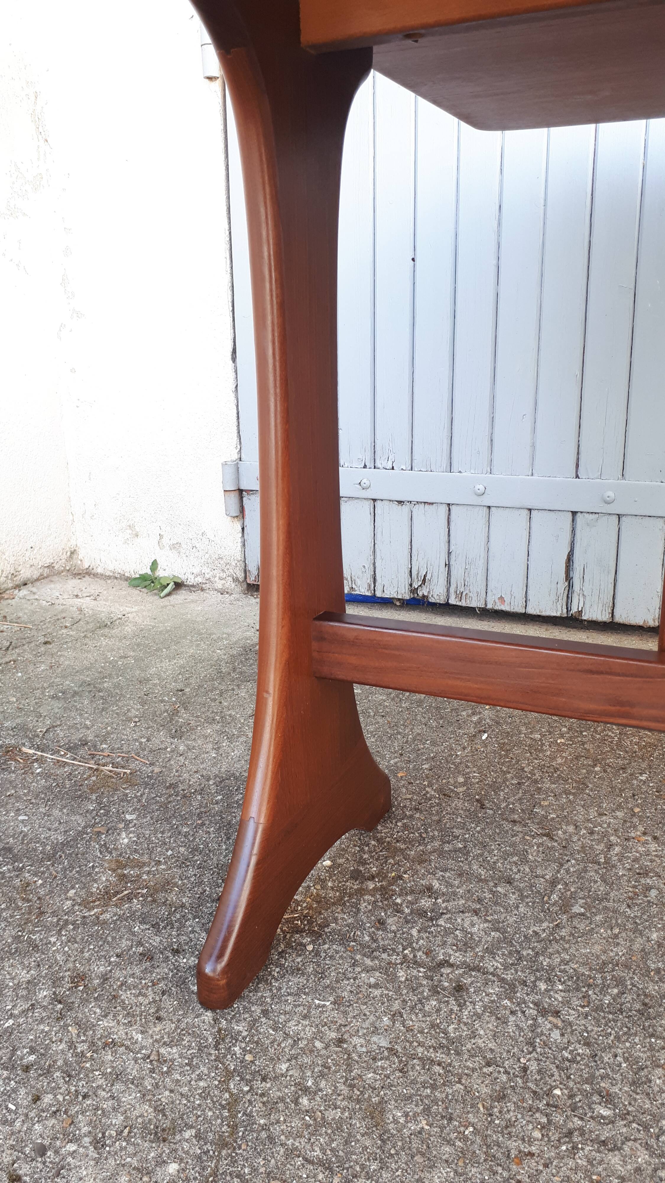 Vintage dining table console desk in teak and exotic wood from the 70s