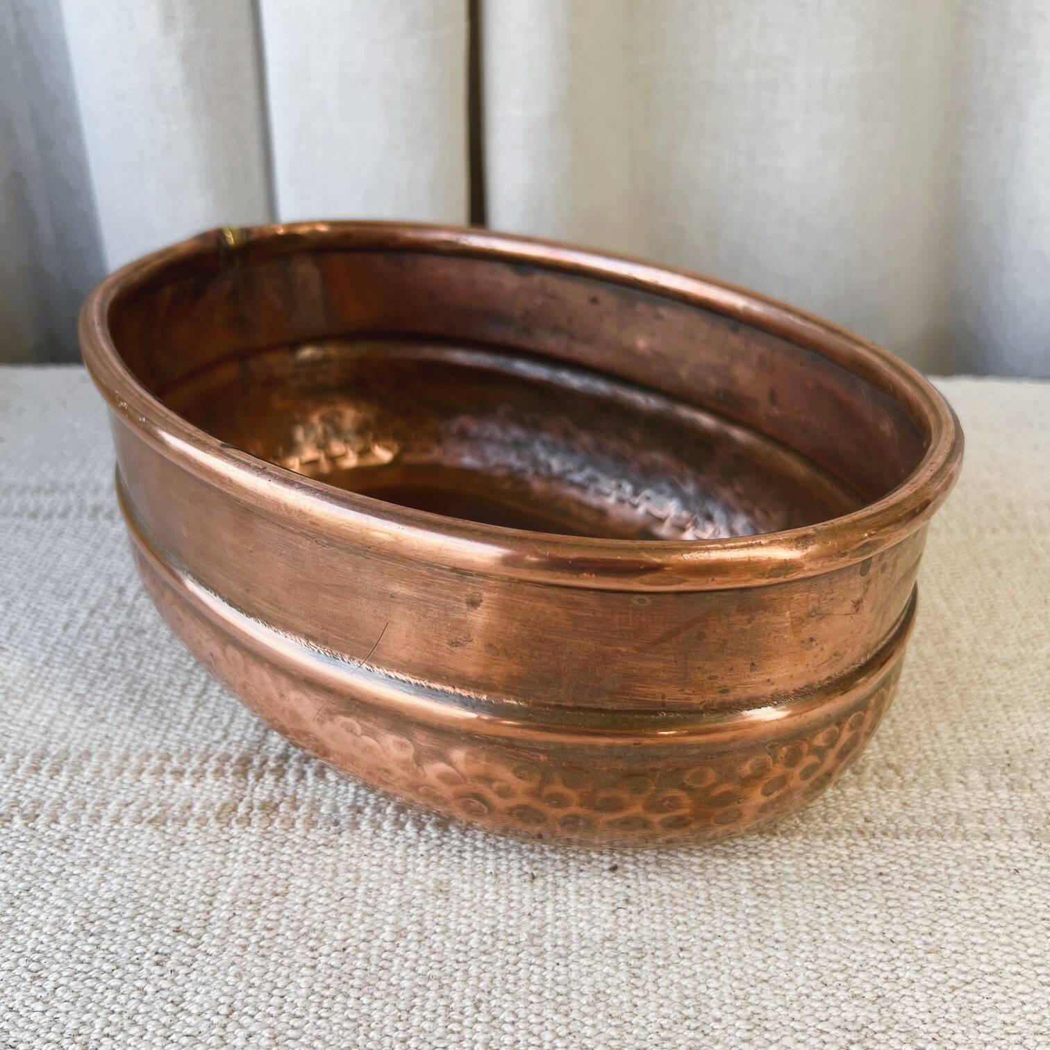 Oval hammered copper planter