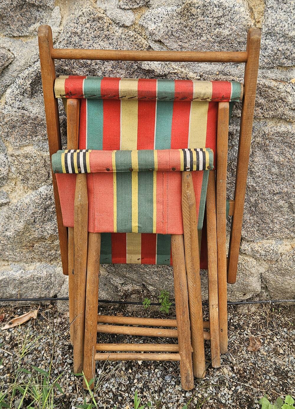 Folding canvas chair with stool, 1950s.