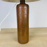 Lampe bouteille grès et abat jour laine vintage
