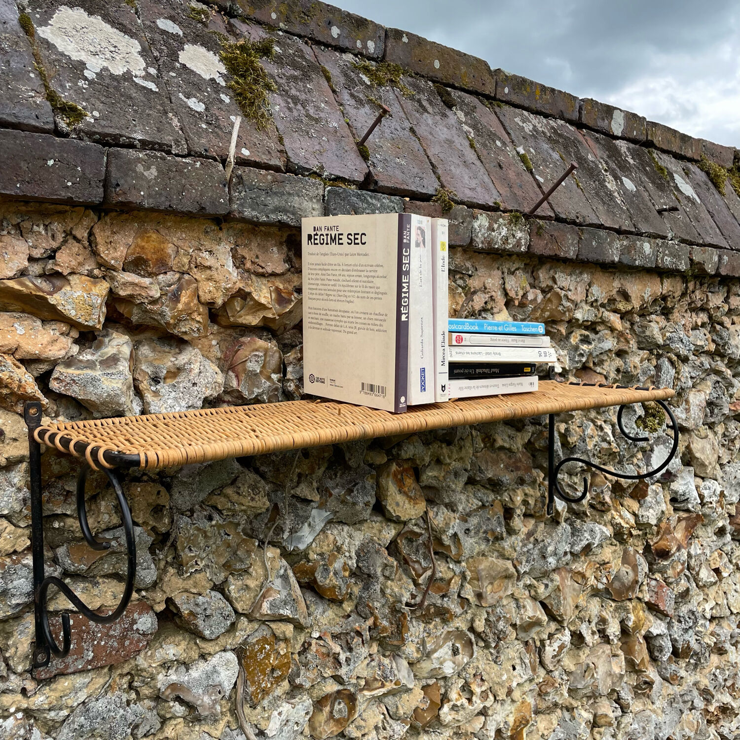 Vintage wicker wall shelf 1960