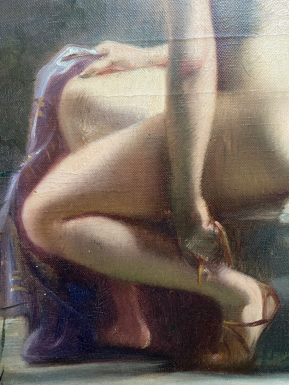 HST painting "Diana at the bath" Nude back signed early twentieth century