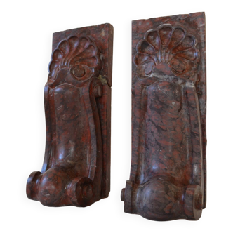 Pair of red marble corbels / old architectural decorative element