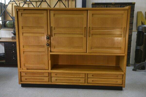 Solid oak wardrobe by Guillerme et Chambron and ceramic by Danikowski 1950s