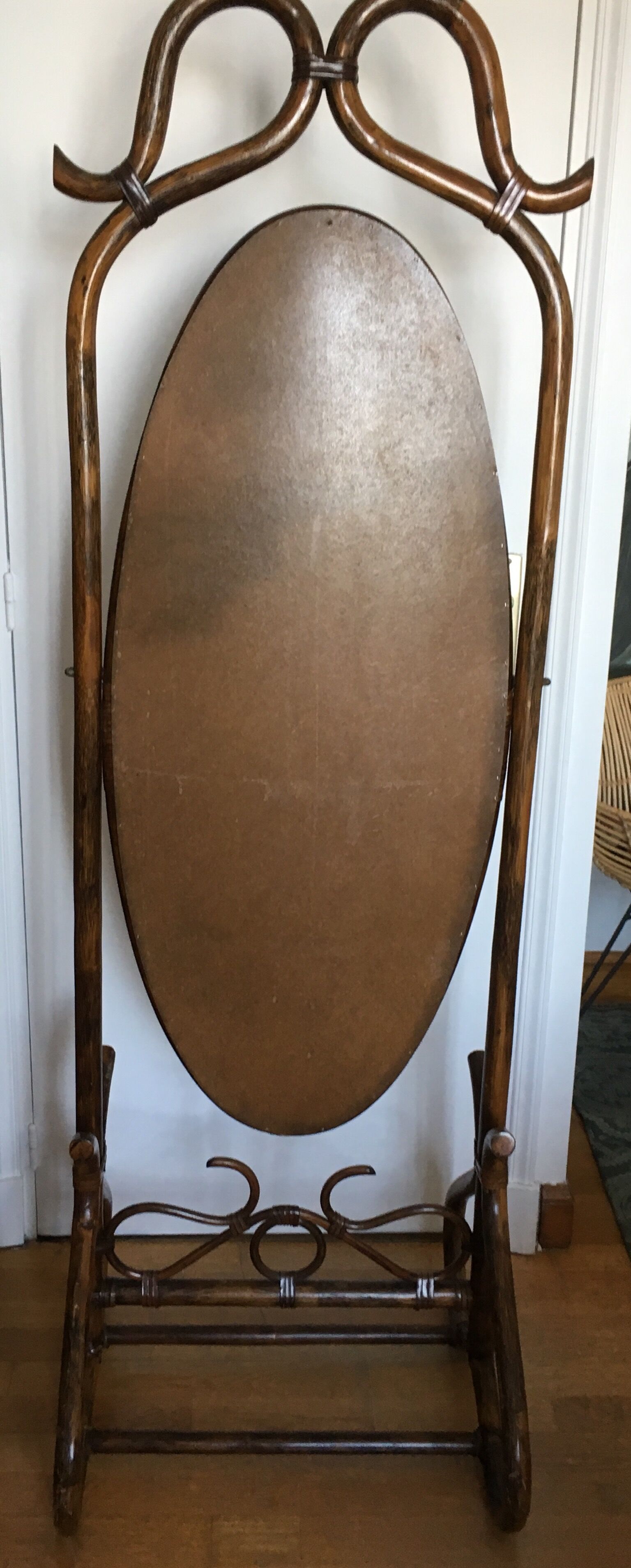 Vintage rattan standing mirror 176x55cm
