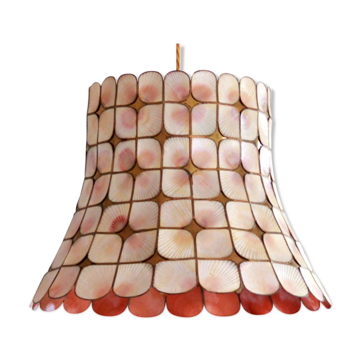 Hanging lamp, shell, brass and gilding day offal, 1960