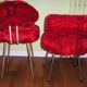 Set of 2 Pelfran chairs and 2 stools, red moumoute 1970